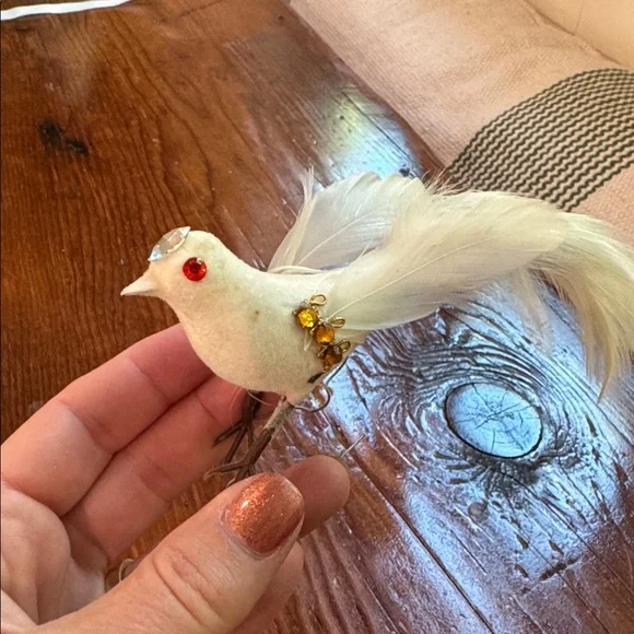 Vintage Orange and White Decorative Bird Ornaments - Picture 2 of 8